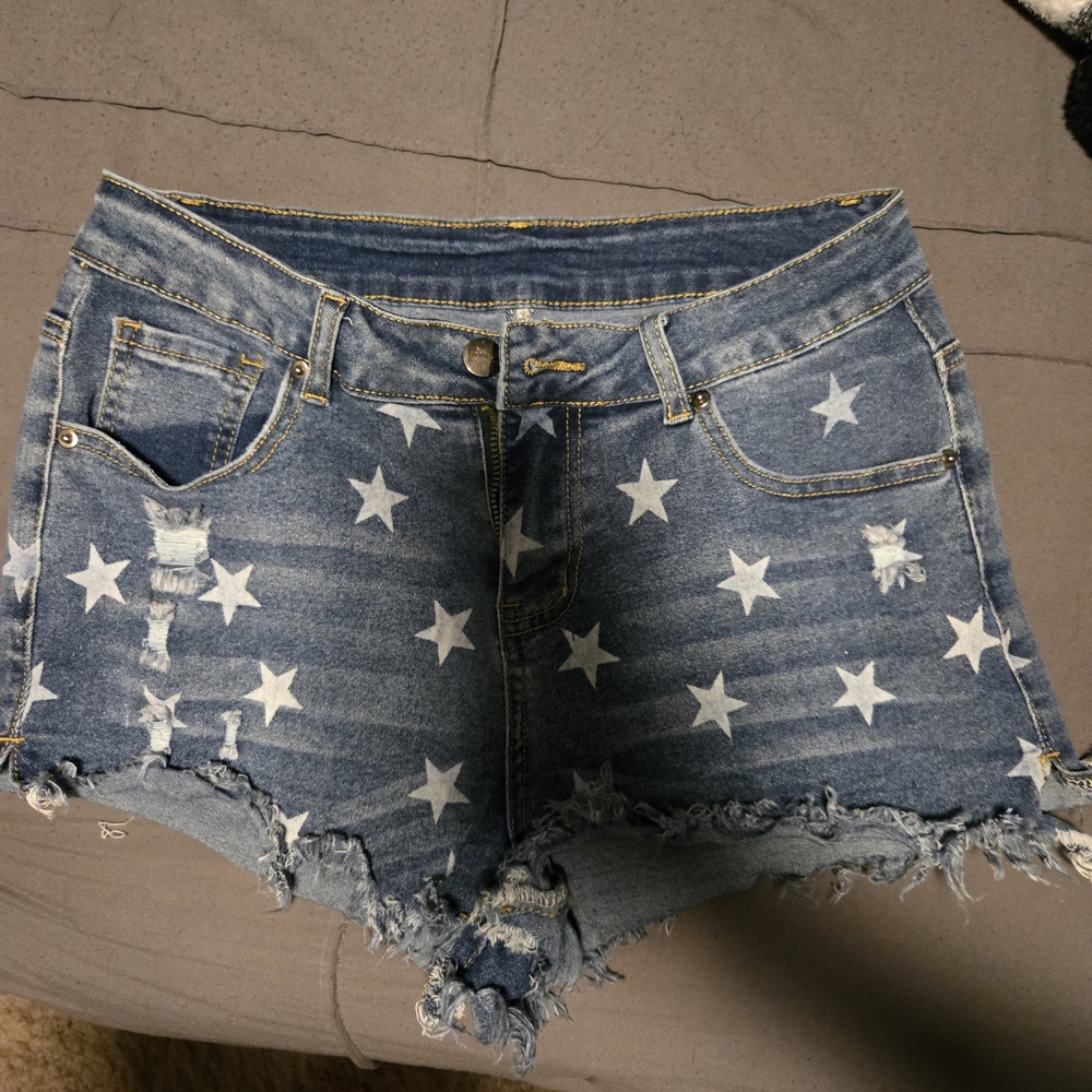 Denim Star-Patterned Women's Shorts